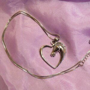 Silver Horse & Heart Necklace 11" (K751)